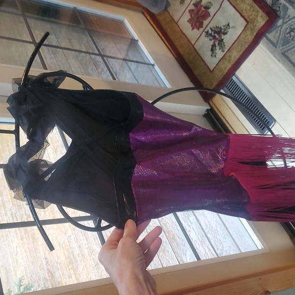 Curtain Call Purple and Black Fringe Dress Costume With Hair Accessory NWT Sz 14 - Picture 3 of 13